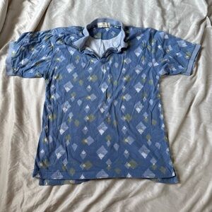 John Ashford Golf Blue Diamond Polo Shirt Size Large 100% Cotton